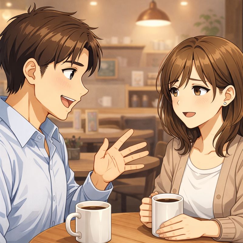 カフェで会話する男女