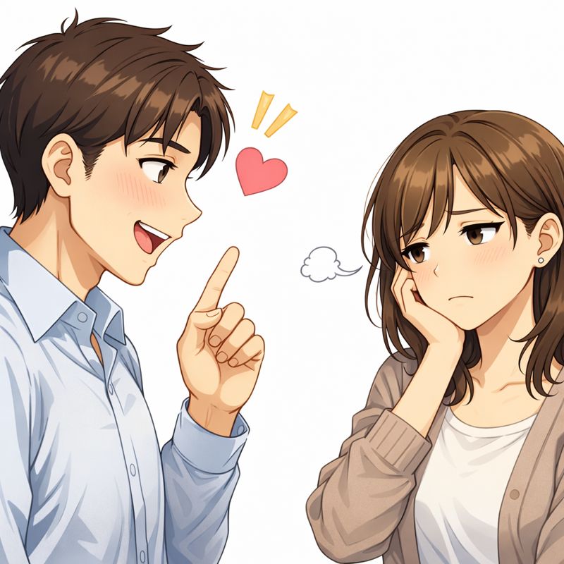 自慢げに話す男性と冷めた表情の女性