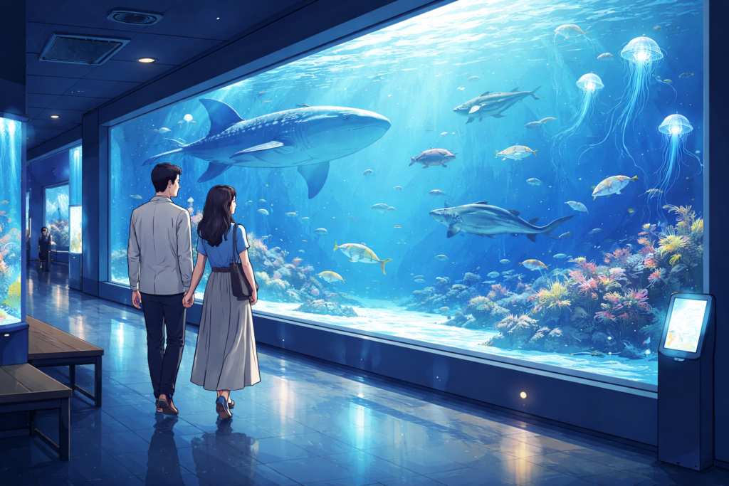 水族館を鑑賞するカップル
